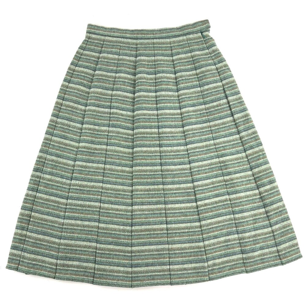 Vintage Moffat Weavers Scotland Wool Long Skirt Green Striped Womens Size 14